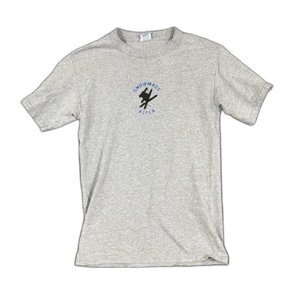 Vintage Resort Works Snowmass Aspen Skiing Graphic T-Shirt Gray Small USA Made